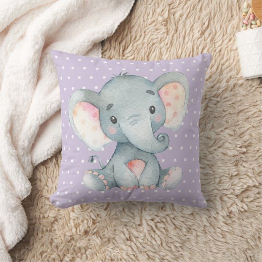 Coussin Éléphant bébé fille Violet et Gris (Couverture)