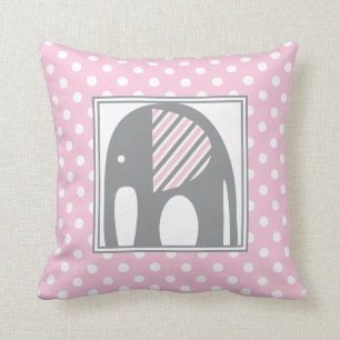 Coussin Eléphant bébé Gris et rose Pois