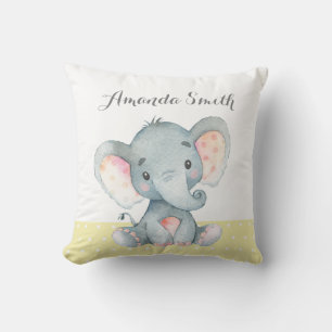 Coussin Éléphant Bébé Jaune et Gris