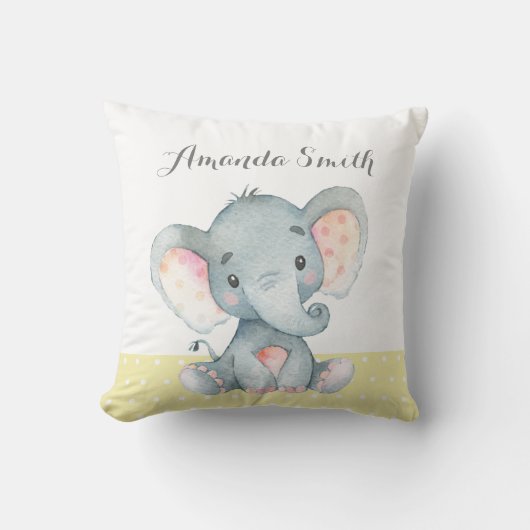 Coussin Éléphant Bébé Jaune et Gris (Recto)