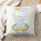 Coussin Eléphant Bébé mignon avec fleurs orange Cushion (Couverture)