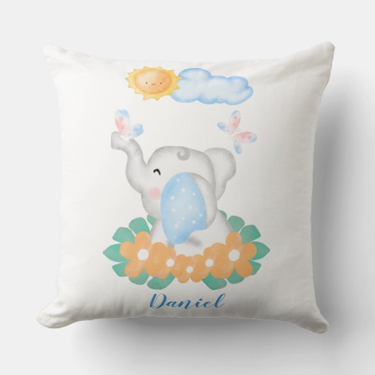 Coussin Eléphant Bébé mignon avec fleurs orange Cushion (Recto)