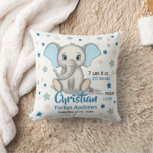 Coussin Eléphant Bébé mignon avec oreilles bleues Boy Stat