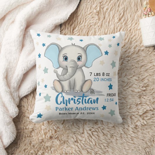 Coussin Eléphant Bébé mignon avec oreilles bleues Boy Stat (Couverture)