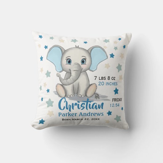 Coussin Eléphant Bébé mignon avec oreilles bleues Boy Stat (Recto)
