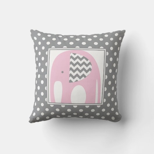Coussin Eléphant bébé | Pois Chevron rose et gris (Verso)