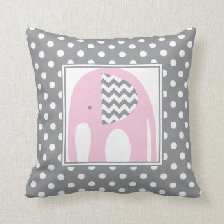 Coussin Eléphant bébé | Pois Chevron rose et gris