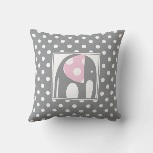 Coussin Eléphant bébé | Pois rose et gris (Verso)