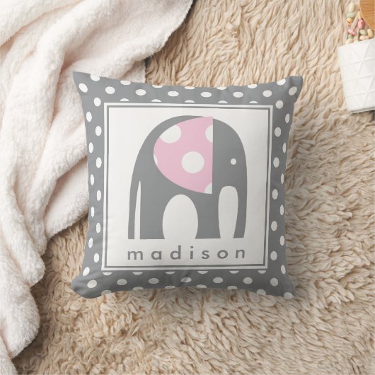 Coussin Eléphant bébé | Pois rose et gris (Couverture)