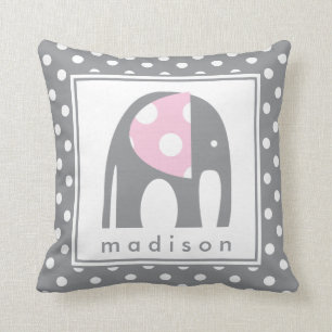 Coussin Eléphant bébé Pois rose et gris