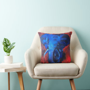 Coussin éléphant bleu, image de Ganesha, avec happ