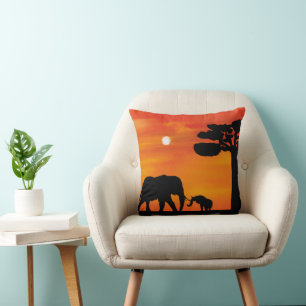 Coussin éléphant, , ciel, animaux, lever du soleil, nature