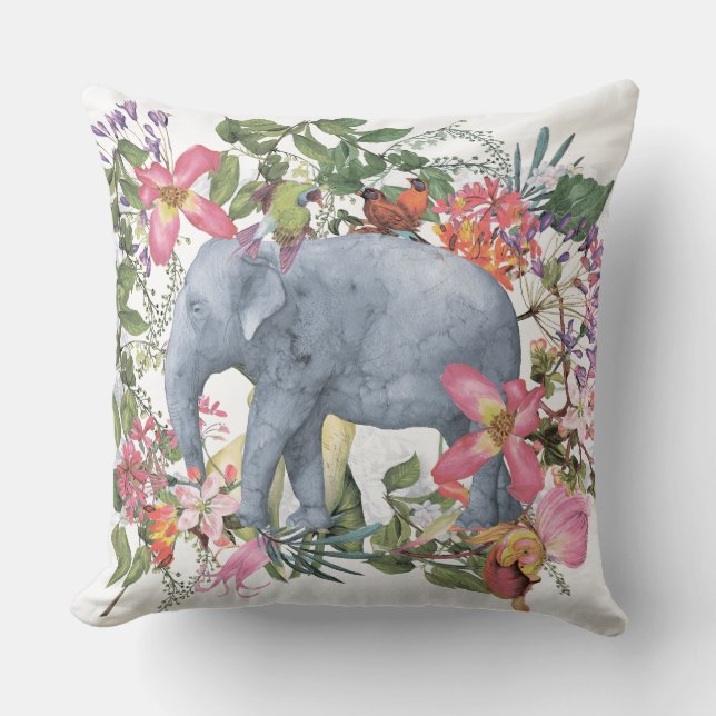 Coussin Eléphant dans la jungle fleurie (Recto)