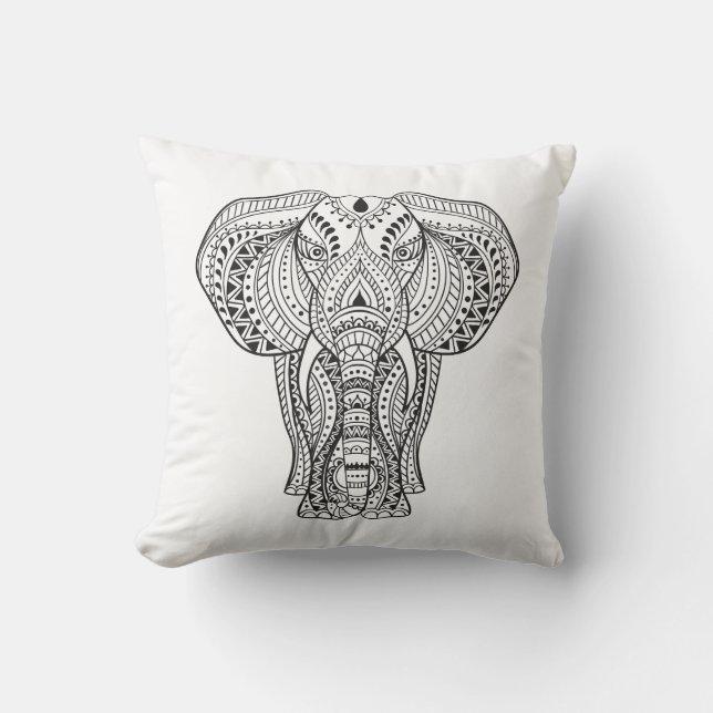Coussin Éléphant d'Asie ethnique (Recto)