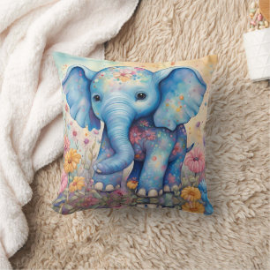 Coussin Éléphant de bébé dans un jardin pastel