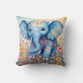 Coussin Éléphant de bébé dans un jardin pastel (Recto)