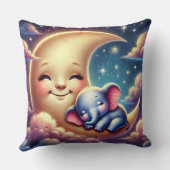 Coussin Éléphant de bébé mignon dormant sur une lune (Verso)