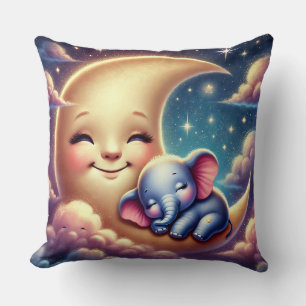 Coussin Éléphant de bébé mignon dormant sur une lune