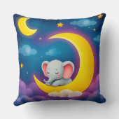 Coussin Éléphant de bébé mignon dormant sur une lune (Verso)