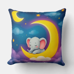 Coussin Éléphant de bébé mignon dormant sur une lune