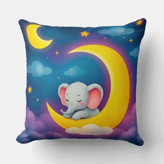 Coussin Éléphant de bébé mignon dormant sur une lune (Recto)
