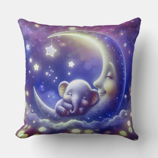 Coussin Éléphant de bébé mignon dormant sur une lune (Recto)