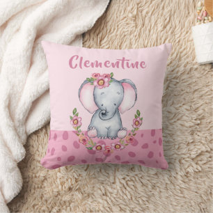 Coussin Eléphant de charme PInk Poster de animal floral
