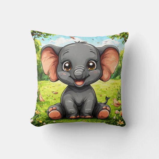 Coussin Éléphant de dessin animé adorable (Recto)