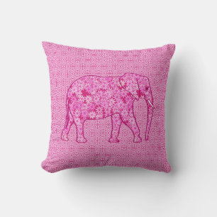 Coussin Éléphant de fleurs - rose fuchsia