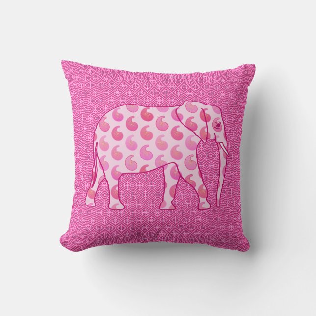 Coussin éléphant de Paisley - rose givré et fuchsia (Recto)
