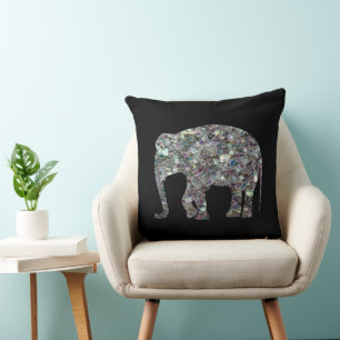 Coussin Éléphant en mosaïque argentée scintillante réversi