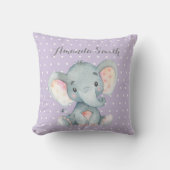 Coussin Éléphant fille bébé violet et gris (Recto)