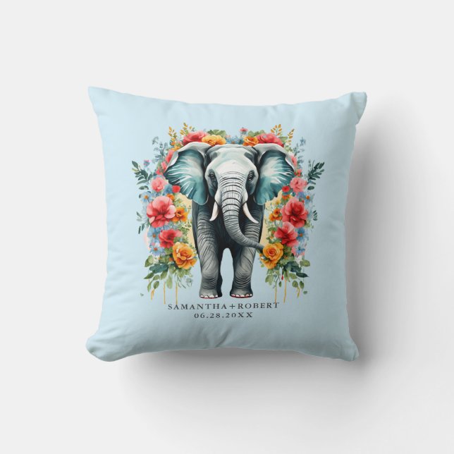 Coussin Eléphant floral coloré (Recto)