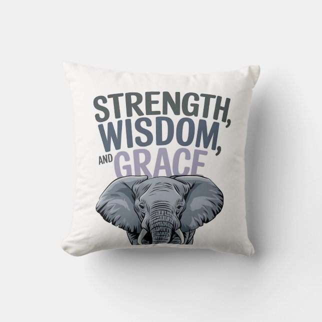 Coussin Eléphant 'Force, Sagesse, Grace' Art (Recto)