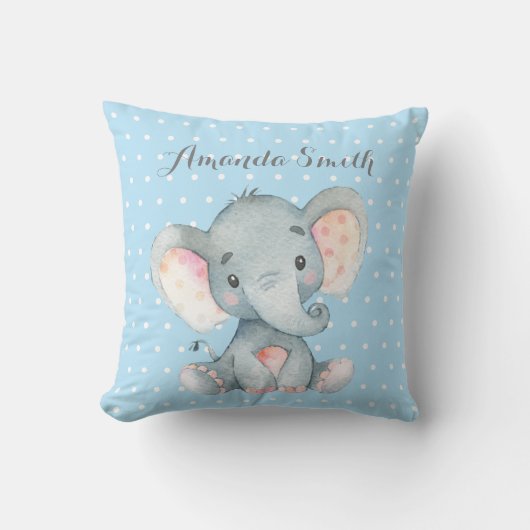 Coussin Éléphant Garçon Bébé Bleu et Gris (Recto)