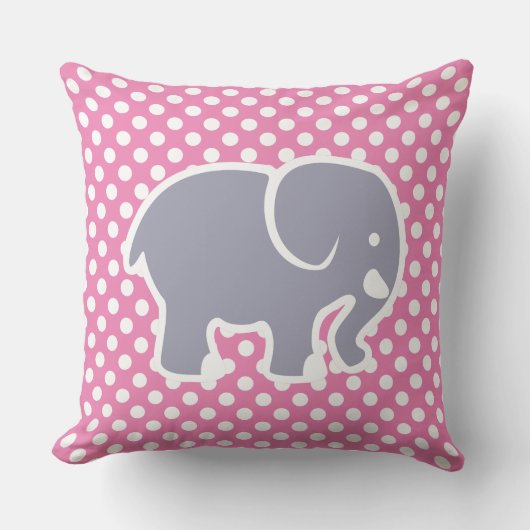 Coussin Eléphant gris mou sur Polka Dot motif pépinière (Recto)