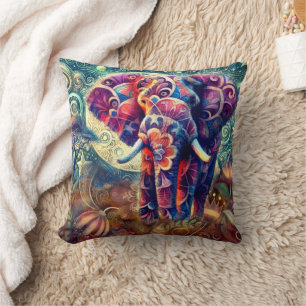 Coussin Éléphant lunaire à la nuit Bleu pourpre étoiles Lu