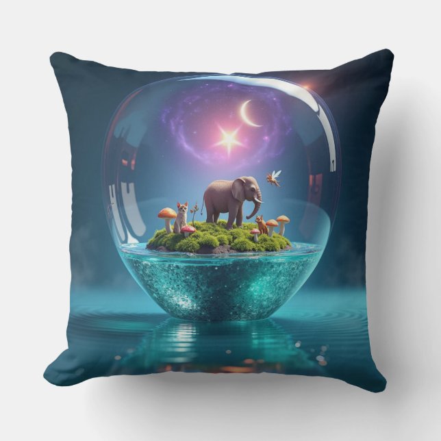 Coussin Éléphant Magique dans une Sphère de Verre Cosmique (Recto)