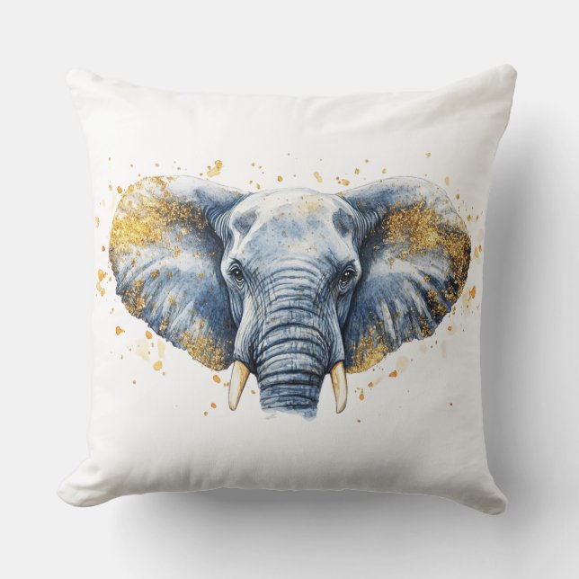 Coussin 🐘 Éléphant Majestueux avec Paillettes Dorées ✨ (Recto)