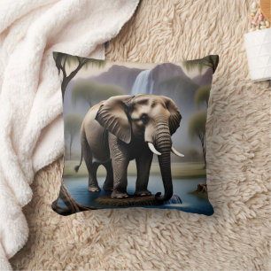 Coussin Eléphant majestueux par Cascade paisible à Dusk
