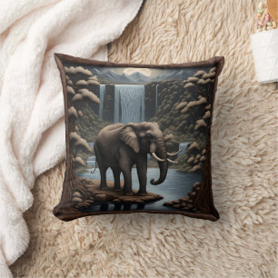 Coussin Eléphant majestueux par Cascades sereines la nuit