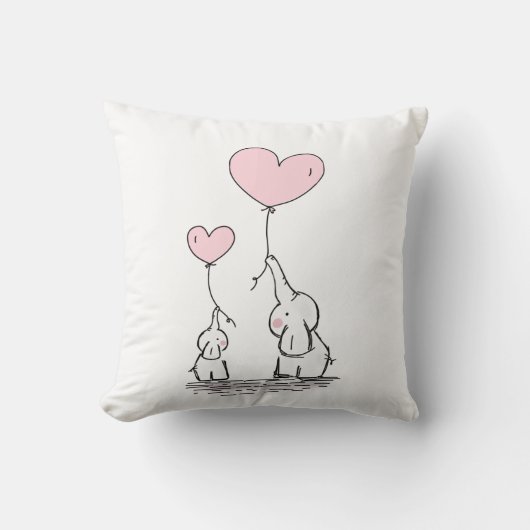 Coussin Eléphant mère et bébé avec ballons de coeur (Recto)