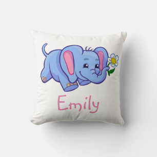 Coussin Eléphant mignon avec Fleur Jungle Animal Enfants N