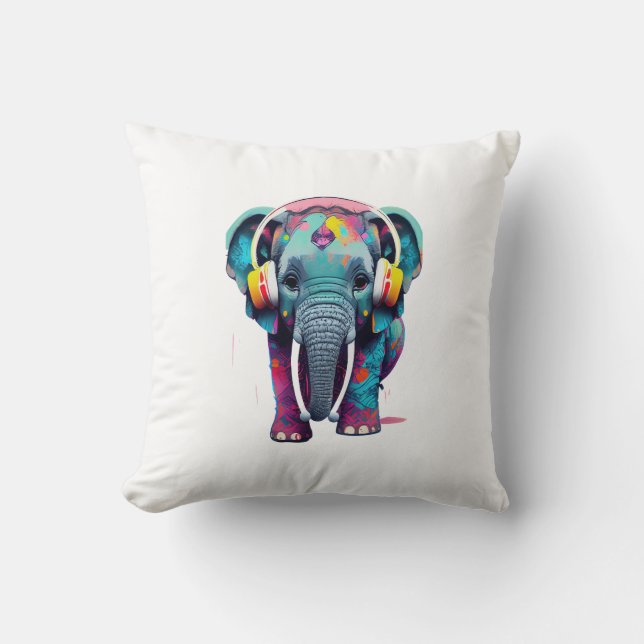 Coussin Eléphant mignon bébé avec casque (Recto)