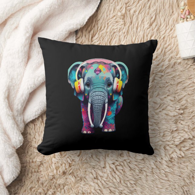 Coussin Eléphant mignon bébé avec casque (Couverture)