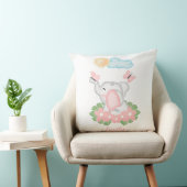 Coussin Eléphant mignon bébé avec fleurs roses (Chaise)