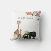 Coussin Eléphant mignon & Giraffe Floral Personnalisé Nom  (Recto)