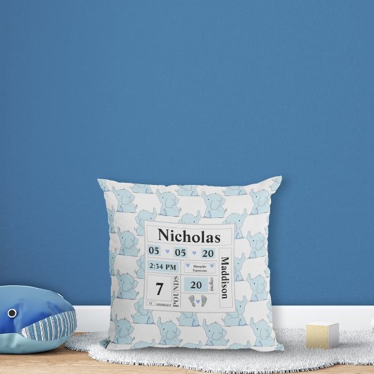 Coussin Eléphant Motif Faire-part de naissance Statistique