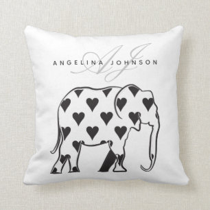 Coussin Eléphant, Motif noir et blanc Monogramme moderne