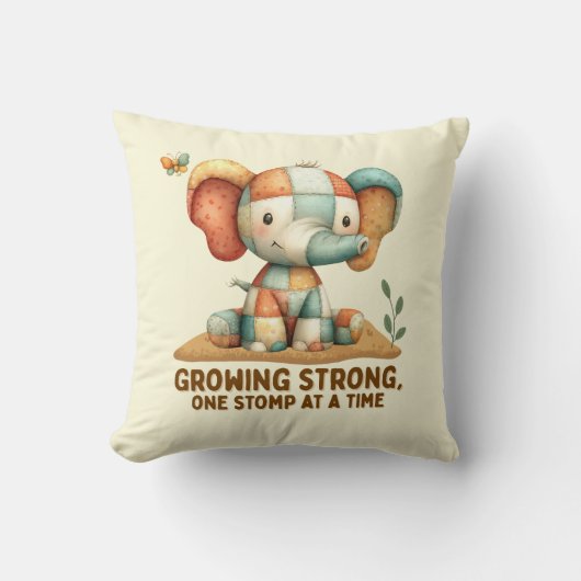Coussin Éléphant Patchwork “Grandir en force (Recto)